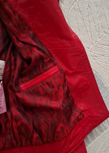 Kadın Kırmızı Deri Biker Ceket - Görsel 4