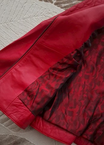 Kadın Kırmızı Deri Biker Ceket - Görsel 6