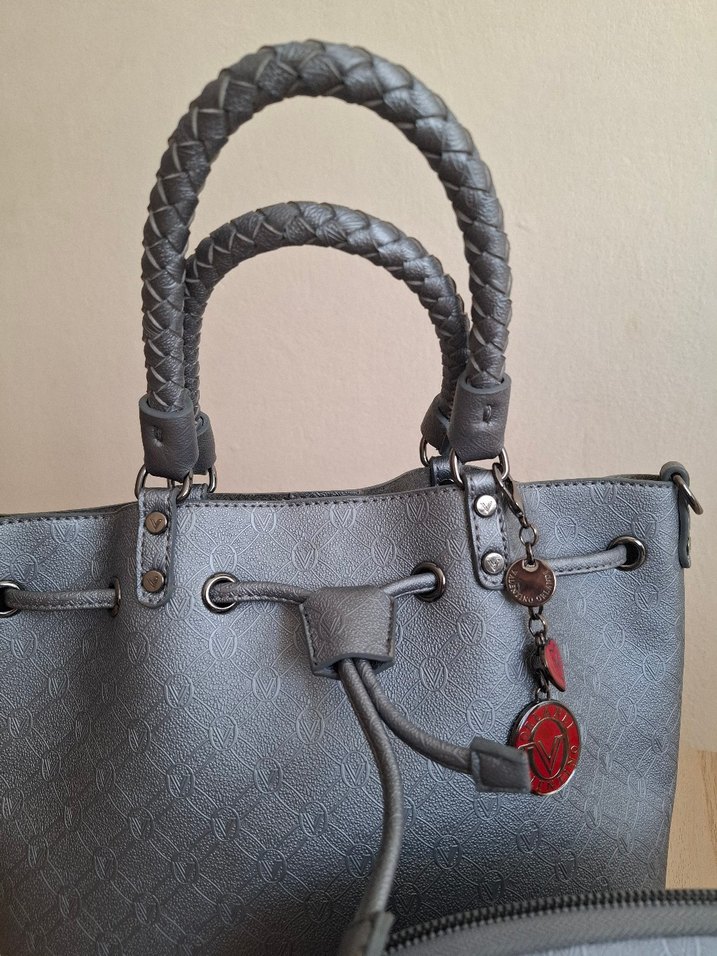 Gri Deri Kadın Çantası ve Makyaj Çantası - Görsel 2