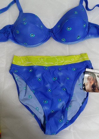 Renkli Desenli Mavi Mini Bikini