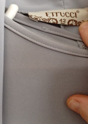 42 Beden gri Renk Gri Nakışlı Uzun Salaş Kadın Elbise