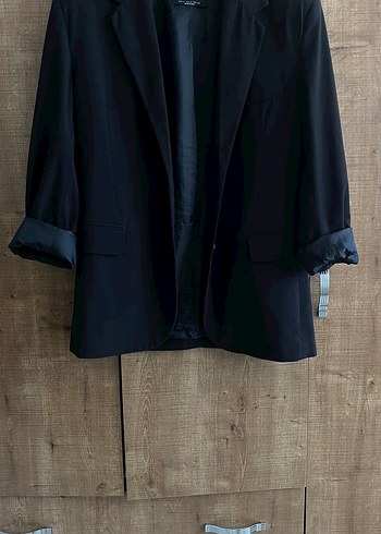 s Beden siyah Renk Stradivarius Siyah Vatkalı Oversize Blazer Ceket