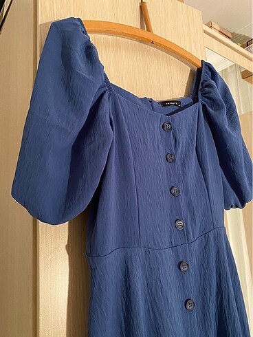 38 Beden mavi Renk Trendyolmilla Mavi Düğmeli Elbise