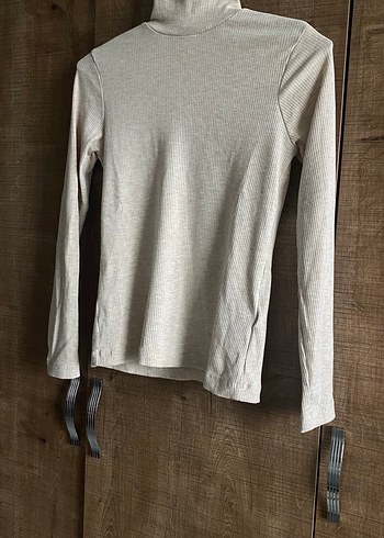 H&M Bej Uzun Kollu Balıkçı Yaka Basic Triko - Görsel 3