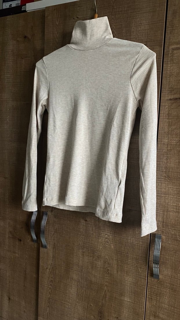 H&M Bej Uzun Kollu Balıkçı Yaka Basic Triko - Görsel 3