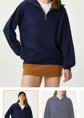 Ritnice Kadın Lacivert Fermuarlı Kazak - Görsel 2