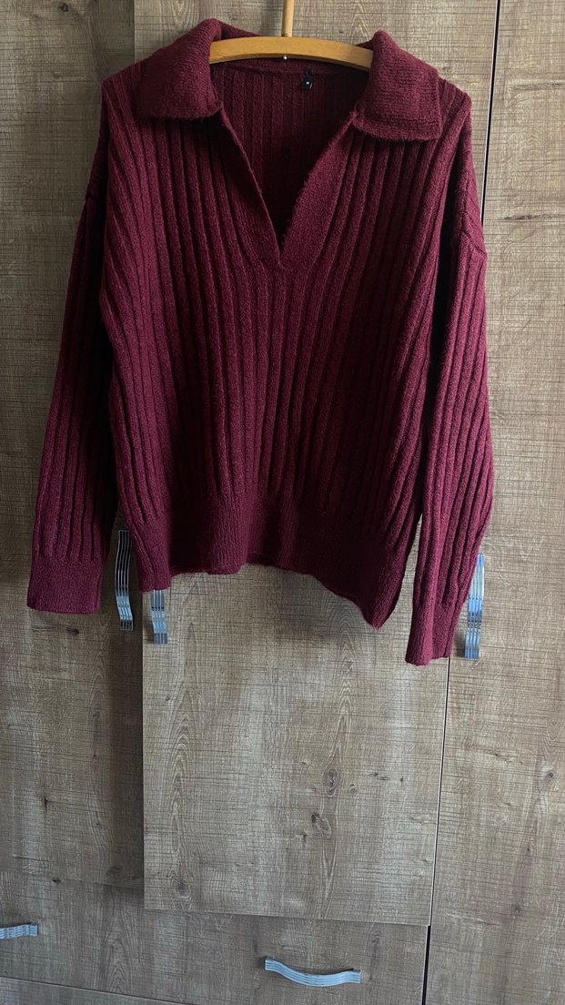 Trendyolmilla Bordo V Yakalı Triko Kazak - Görsel 5