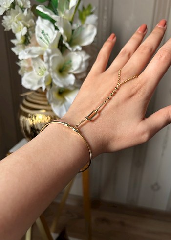 Zincir Detaylı Minimalist Altın Kadın Şahmeran - Görsel 5