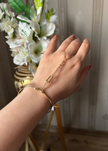 Zincir Detaylı Minimalist Altın Kadın Şahmeran - Görsel 2