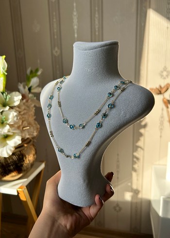 Uzun Turkuaz Boncuklu Minimalist Kolye - Görsel 4