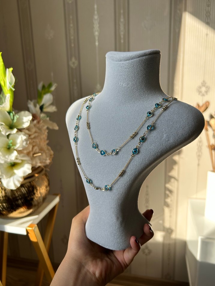Uzun Turkuaz Boncuklu Minimalist Kolye - Görsel 3