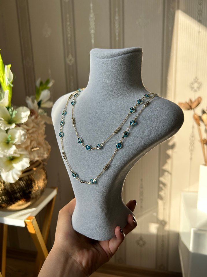 Uzun Turkuaz Boncuklu Minimalist Kolye - Görsel 4