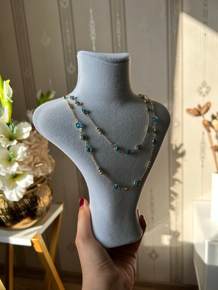 Uzun Turkuaz Boncuklu Minimalist Kolye - Görsel 2