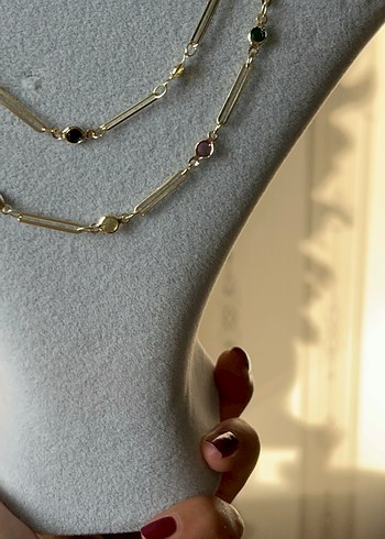 Zincir Detaylı Çok Renkli Bohem Kadın Kolye - Görsel 4