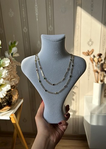 Zincir Detaylı Çok Renkli Bohem Kadın Kolye - Görsel 5