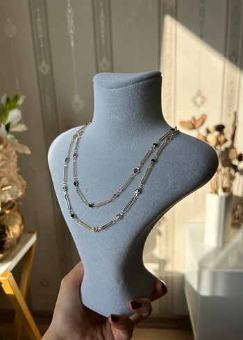 Zincir Detaylı Çok Renkli Bohem Kadın Kolye - Görsel 3