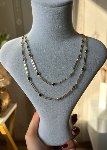 Zincir Detaylı Çok Renkli Bohem Kadın Kolye - Görsel 6