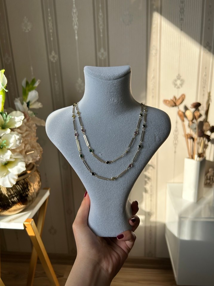 Zincir Detaylı Çok Renkli Bohem Kadın Kolye - Görsel 5