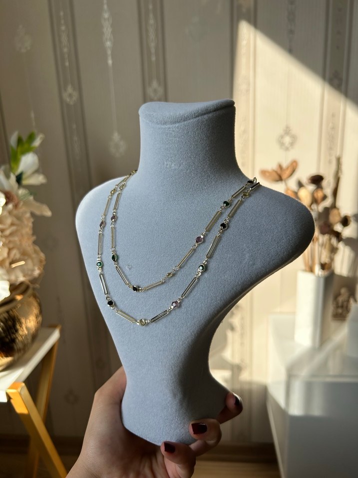 Zincir Detaylı Çok Renkli Bohem Kadın Kolye - Görsel 3