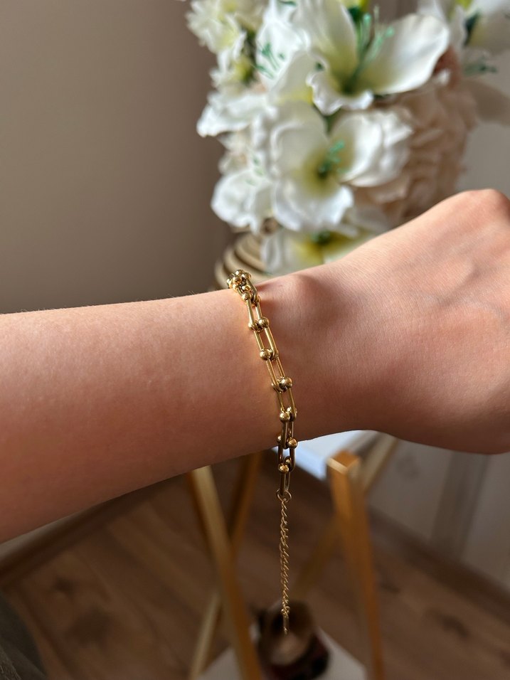 Zincir Detaylı Parlak Altın Kadın Bileklik - Görsel 4