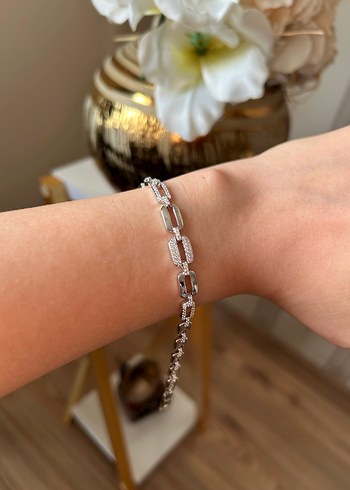 Gri Yılan Desenli Zincir Detaylı Kadın Bileklik - Görsel 4