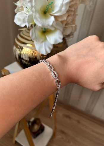 Gri Yılan Desenli Zincir Detaylı Kadın Bileklik - Görsel 2