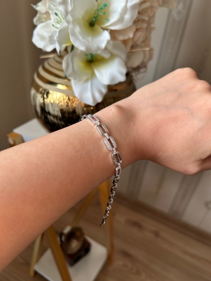 Gri Yılan Desenli Zincir Detaylı Kadın Bileklik - Görsel 2