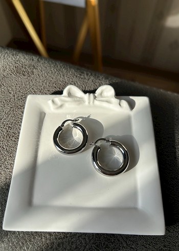 Gri Midi Halka Küpe - Görsel 3