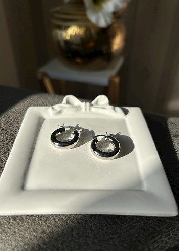 Gri Midi Halka Küpe - Görsel 5