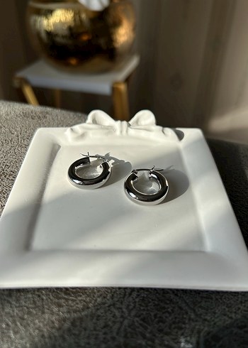 Gri Midi Halka Küpe - Görsel 4