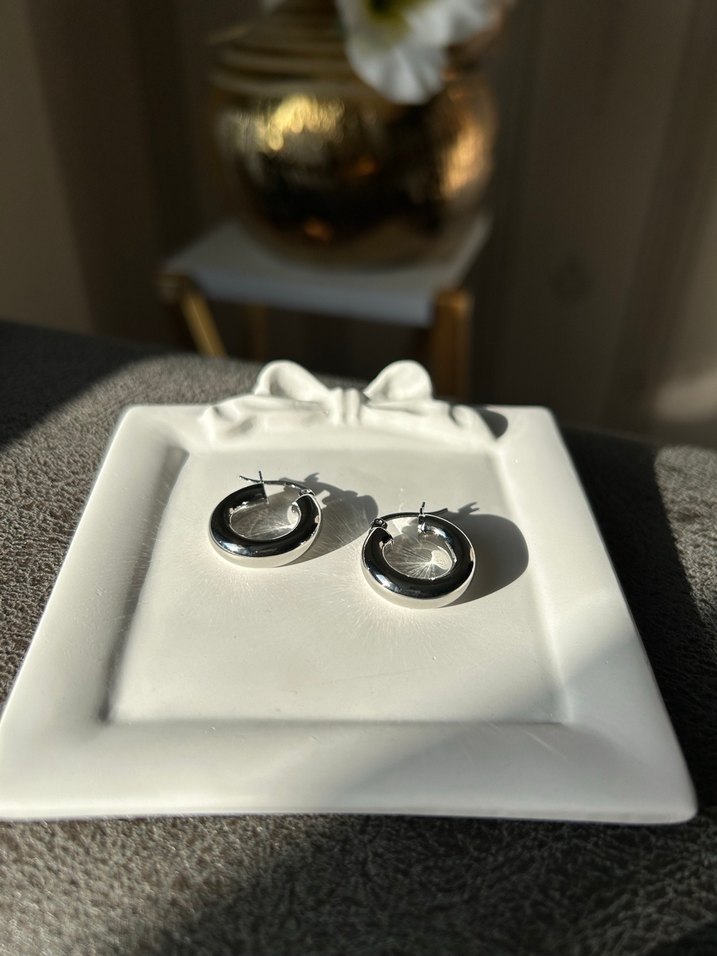 Gri Midi Halka Küpe - Görsel 5