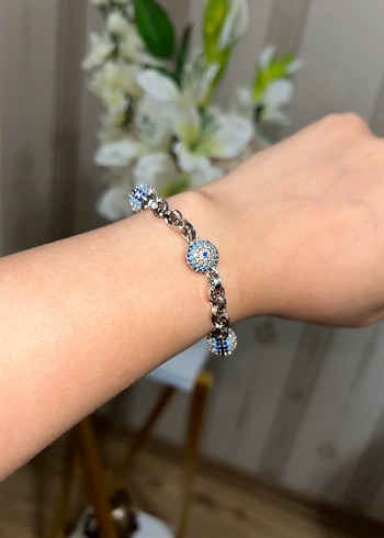 Gümüş Renk Nazar Boncuklu Xuping Bileklik - Görsel 3