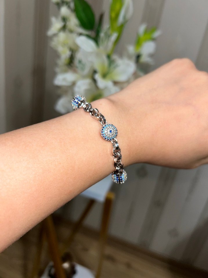 Gümüş Renk Nazar Boncuklu Xuping Bileklik - Görsel 3