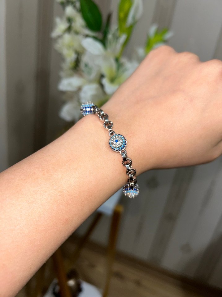 Gümüş Renk Nazar Boncuklu Xuping Bileklik - Görsel 4