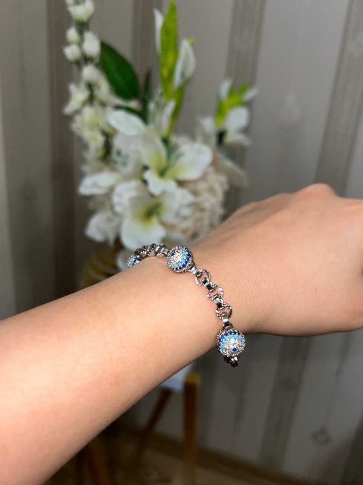 Gümüş Renk Nazar Boncuklu Xuping Bileklik - Görsel 2