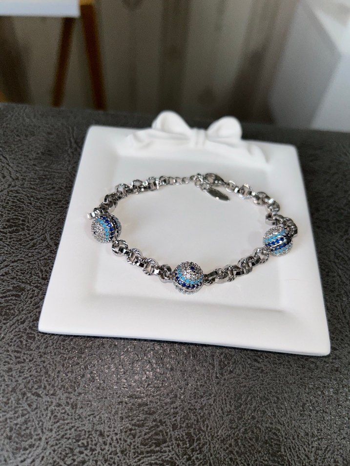 Gümüş Renk Nazar Boncuklu Xuping Bileklik - Görsel 5