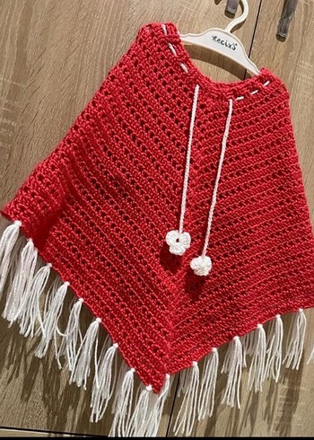 Kız Çocuk pembe Bohem Örgü Panço - Görsel 2