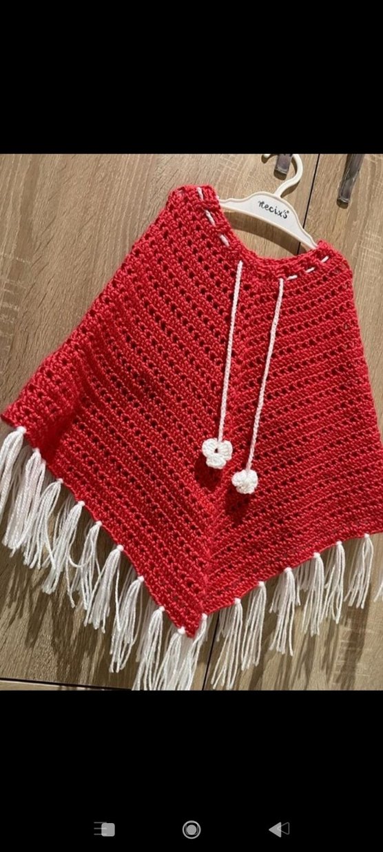 Kız Çocuk pembe Bohem Örgü Panço - Görsel 2