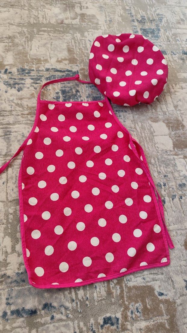 Puantiyeli Pembe çocuk Mutfak Önlüğü ve Şapka - Görsel 2