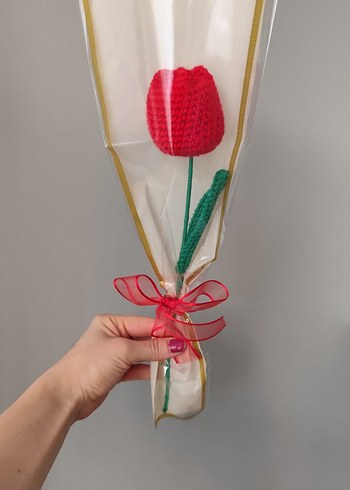 El Örgüsü Kırmızı Gül Çiçeği kadınlar günü hediyesi - Görsel 2