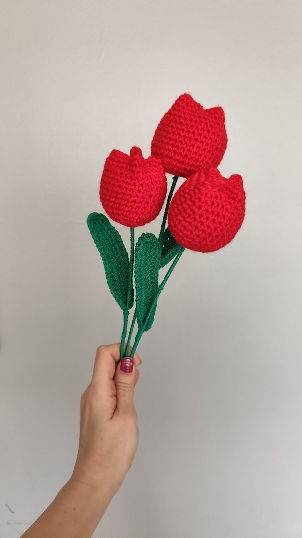 El Örgüsü Kırmızı Gül Çiçeği kadınlar günü hediyesi - Görsel 5