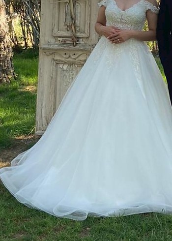 Gelinlik Askılı Kollu uzun A kesim helen model gelinlik