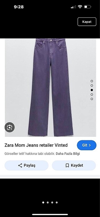 xs Beden mor Renk Zara Mor jean