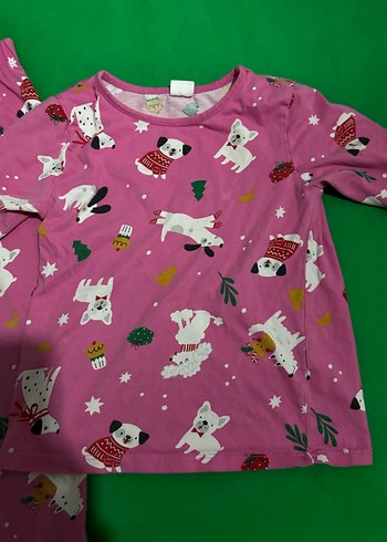 7 Yaş Beden pembe Renk Kız Çocuk Pembe Baskılı Polar Pijama Takımı