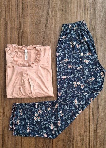 Diger Pembe Çiçekli Midi Kadın Pijama Takımı
