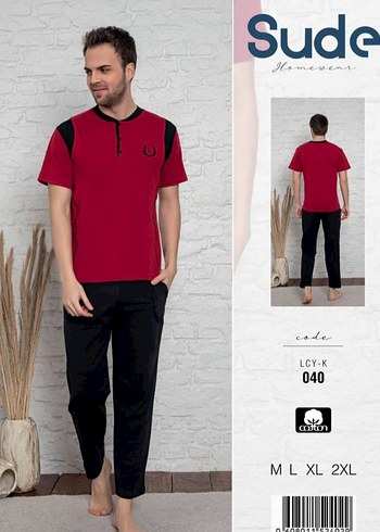 Diger Bordo Erkek Kısa Kollu Pijama Takımı