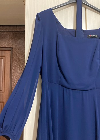 Lacivert V Yakalı Midi Kadın Elbise - Görsel 4