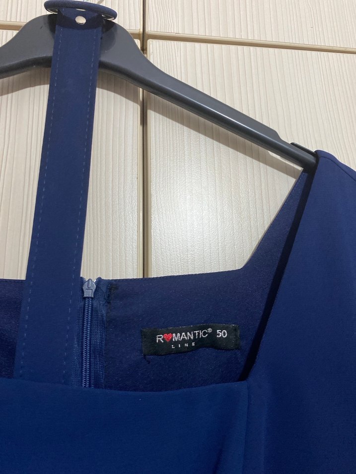 Lacivert V Yakalı Midi Kadın Elbise - Görsel 3