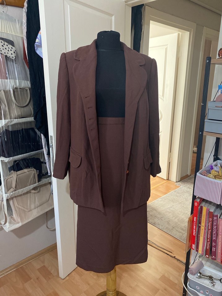 Kahverengi Kadın Uzun Takım Elbise - Görsel 2