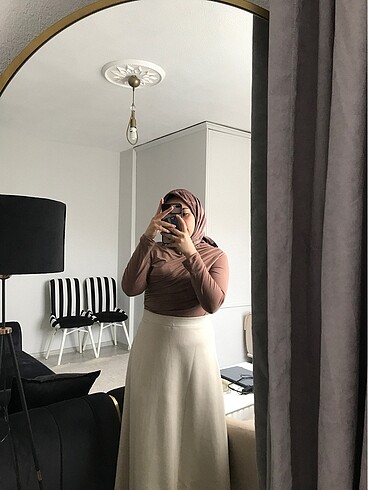 m Beden camel Renk Skuba etek bluz takım